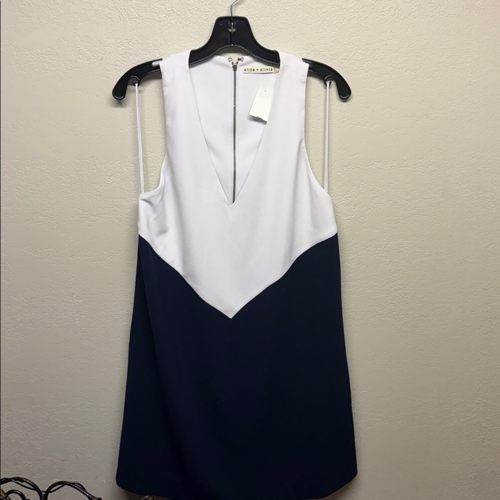 Alice + Olivia White and Navy Sleeveless Dress